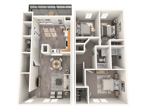 Country Ranch three bedroom two bathroom townhome floorplan